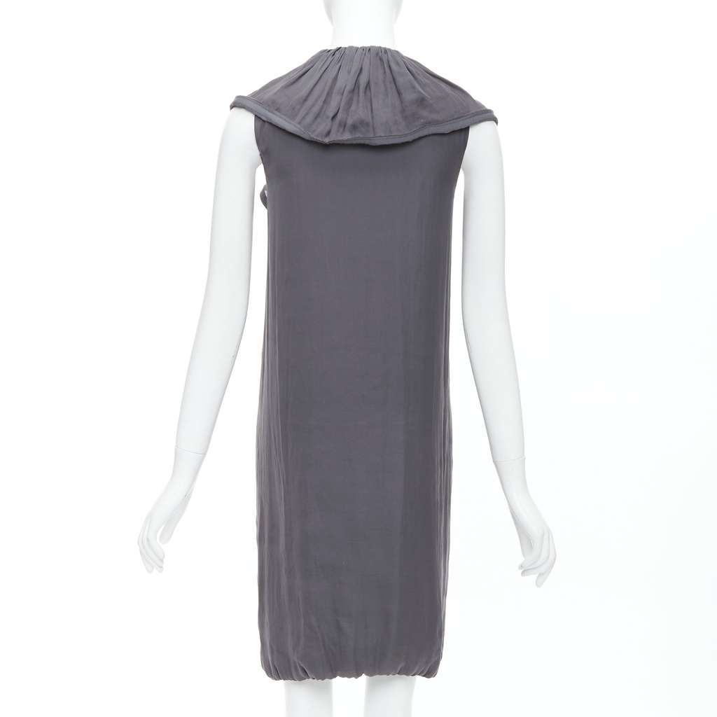 Lanvin Ruffle Collar Dress Grey Polyester Good - Box View