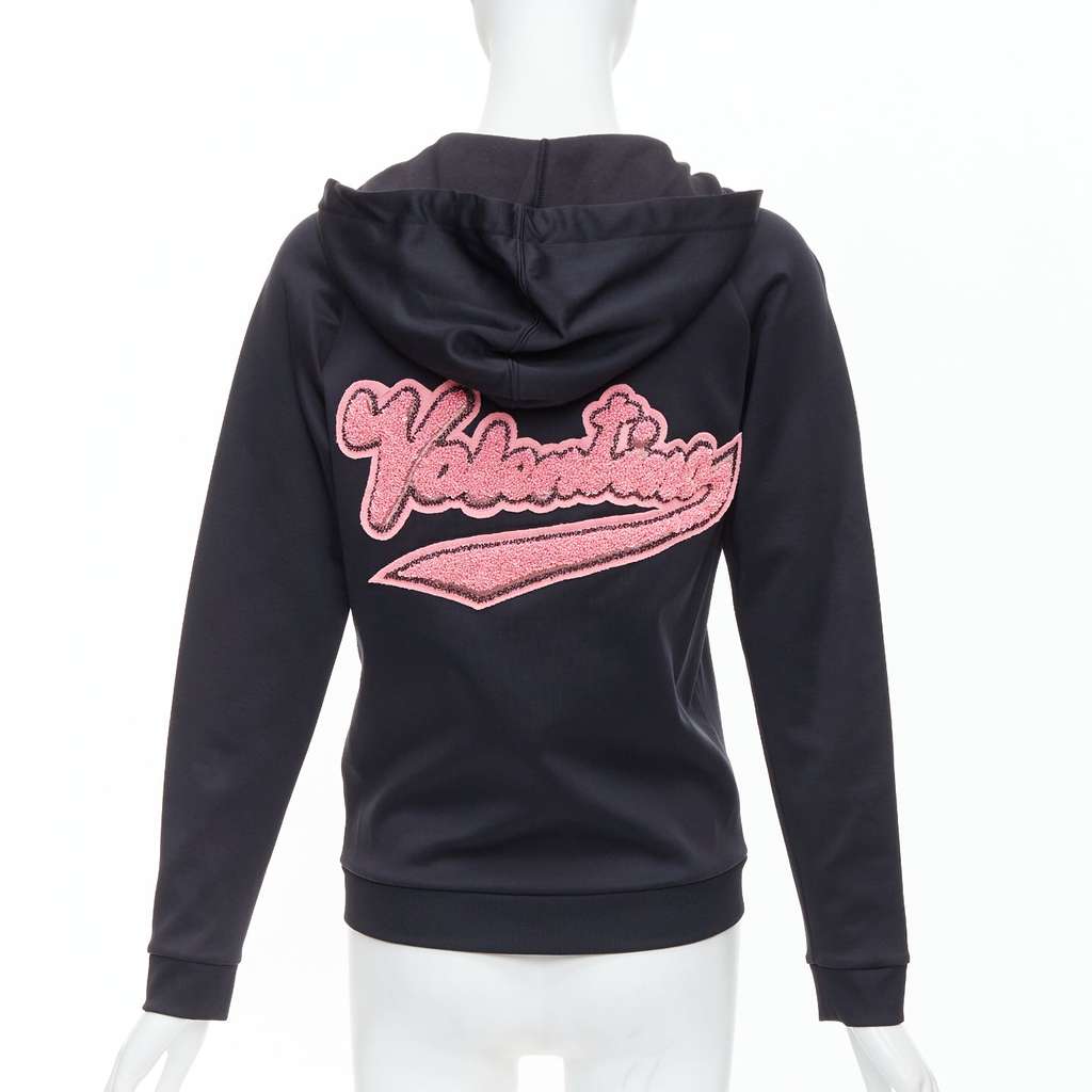 Valentino Garavani Velvet Beaded Hoodie Black Polyamide Never worn - Front View
