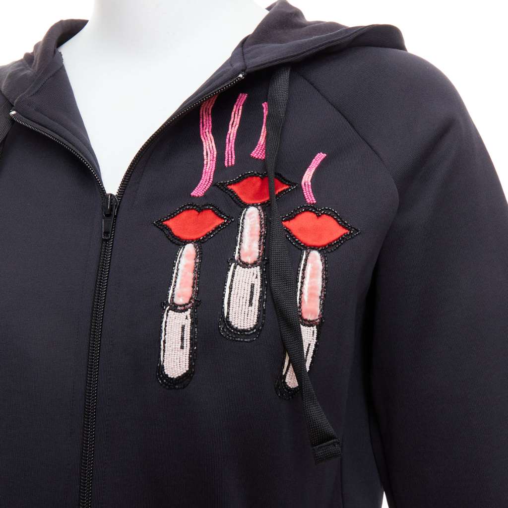 Valentino Garavani Velvet Beaded Hoodie Black Polyamide Never worn - Back View