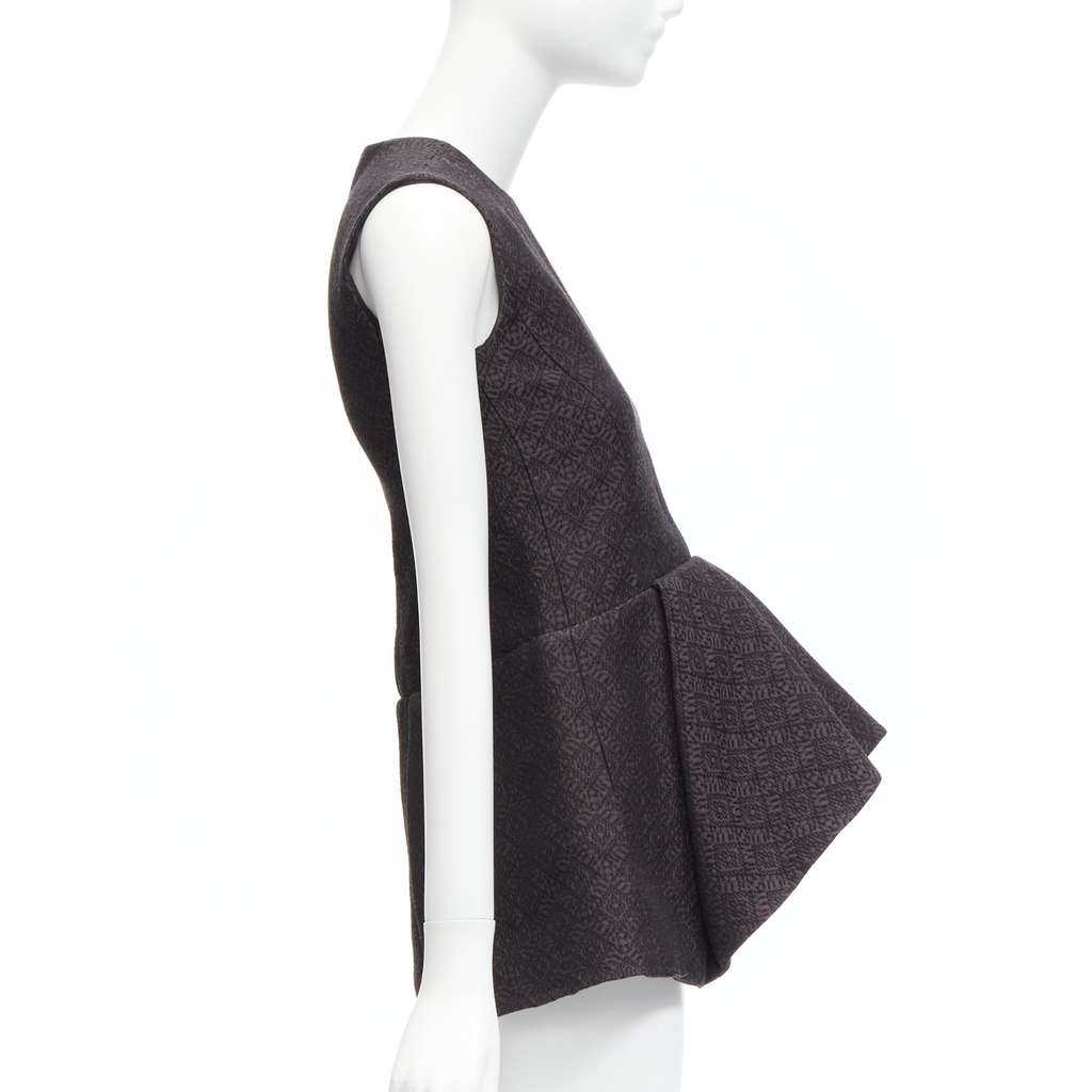Celine Jacquard Peplum Top Black Cotton Never worn - Model View