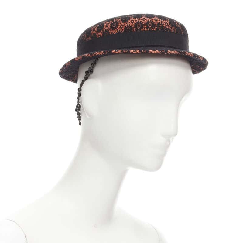 Maison Michel Black Lace Fedora Orange Wool Never worn - Front View