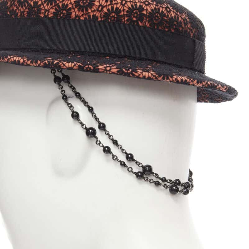 Maison Michel Black Lace Fedora Orange Wool Never worn - Back View
