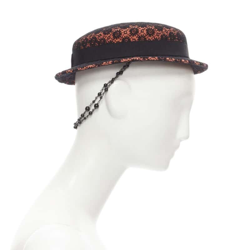 Maison Michel Black Lace Fedora Orange Wool Never worn - Model View