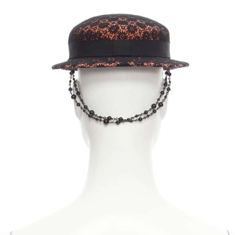 Maison Michel Black Lace Fedora Orange Wool Never worn - Box View
