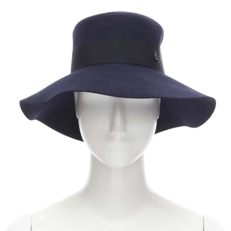 Maison Michel Blue Grosgrain Fedora Navy Wool Never worn, with tag - Front View