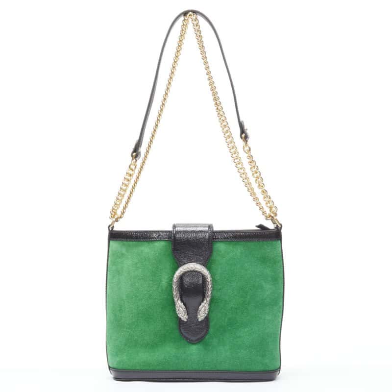 Gucci Applique Chain Bag Green Suede Very good - Front View