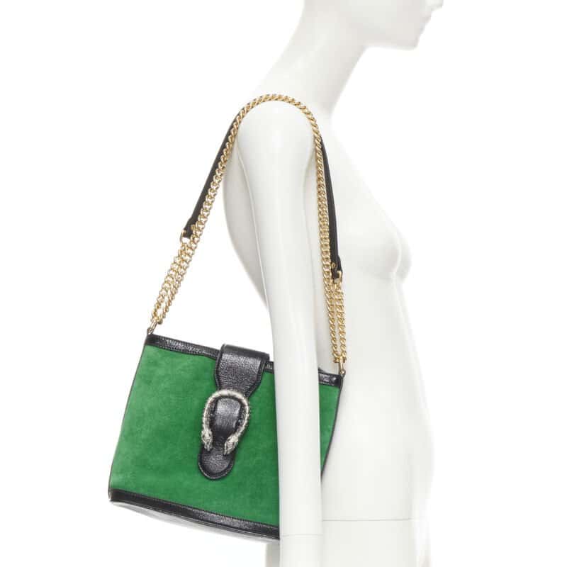 Gucci Applique Chain Bag Green Suede Very good - Back View