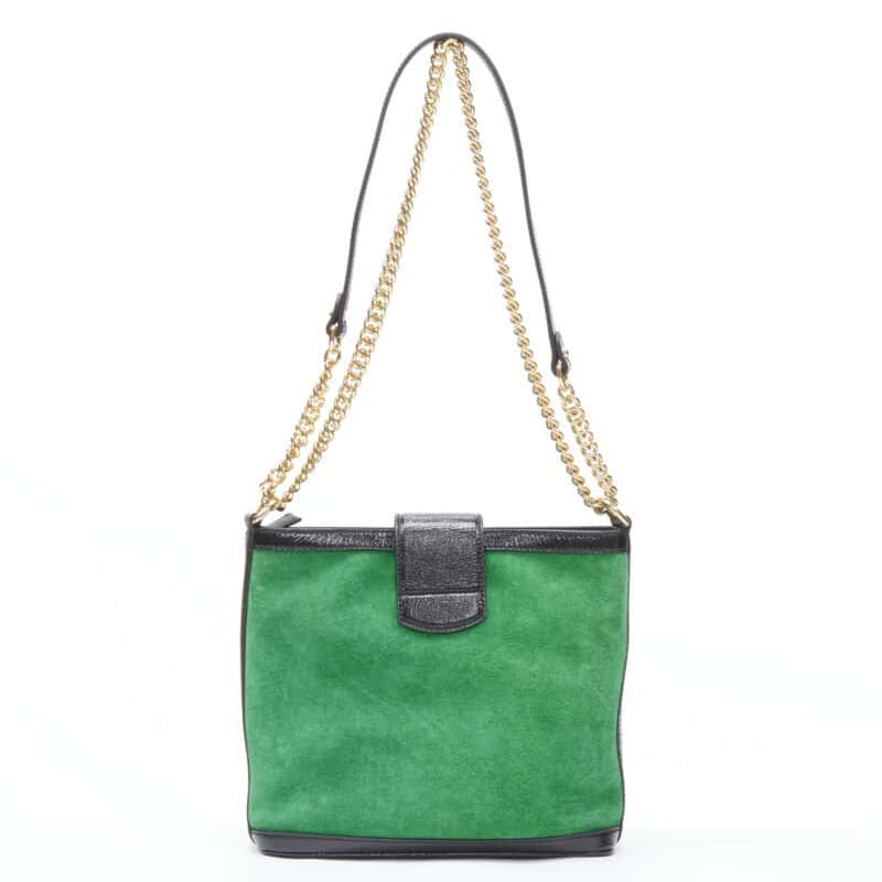 Gucci Applique Chain Bag Green Suede Very good - Box View