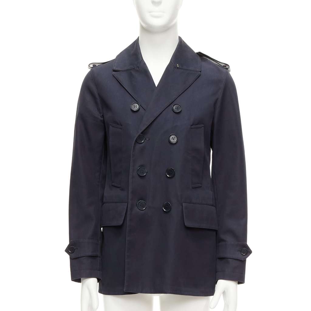 Burberry Navy Leather Short Trench Navy Cotton Fair condition - Front View