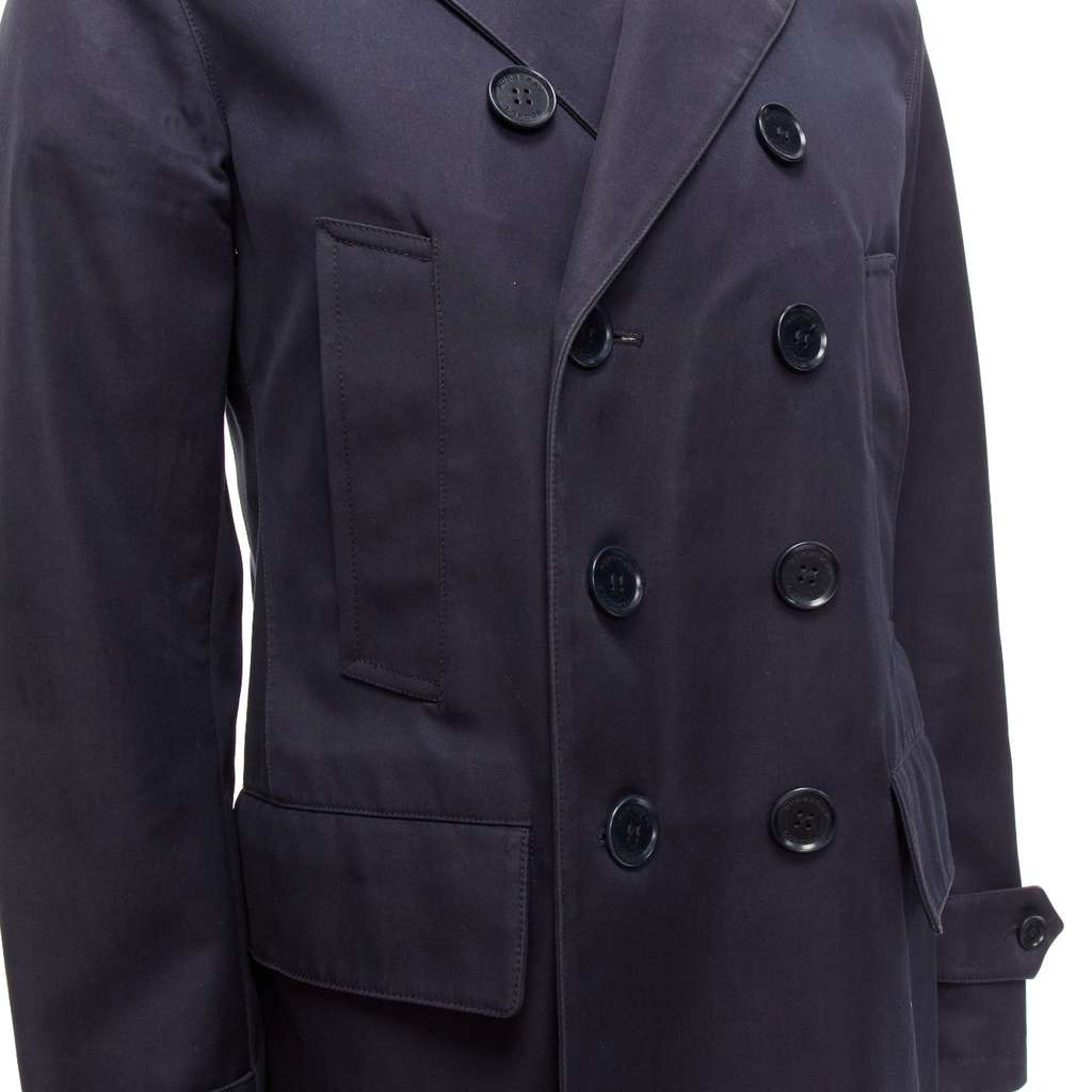 Burberry Navy Leather Short Trench Navy Cotton Fair condition - Back View