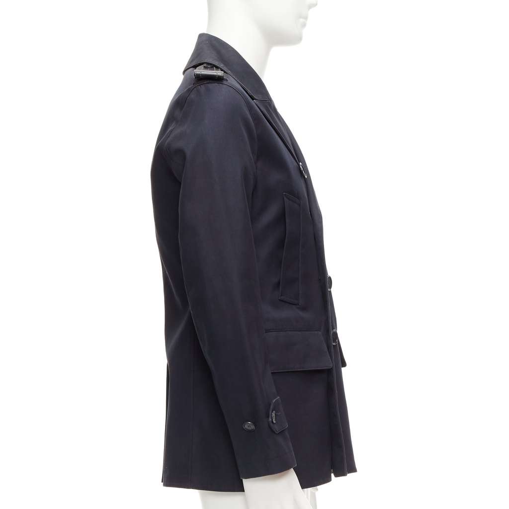 Burberry Navy Leather Short Trench Navy Cotton Fair condition - Model View
