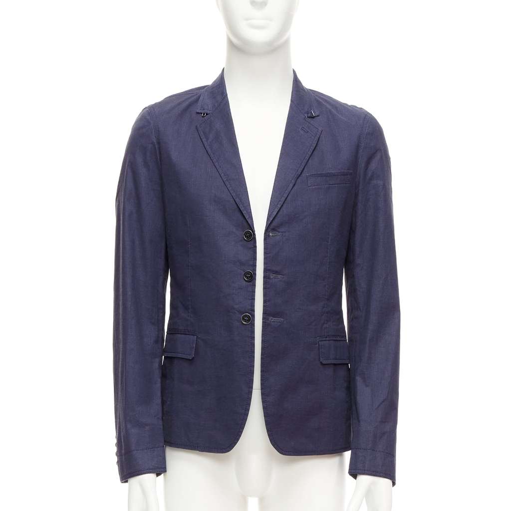 Burberry Navy Coated Linen Blazer Navy Linen Fair - Front View