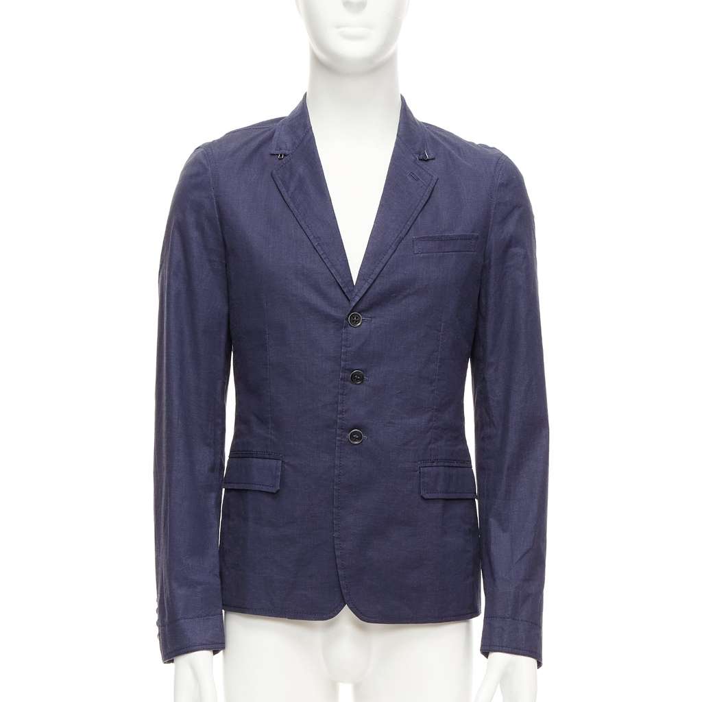 Burberry Navy Coated Linen Blazer Navy Linen Fair - Inside View