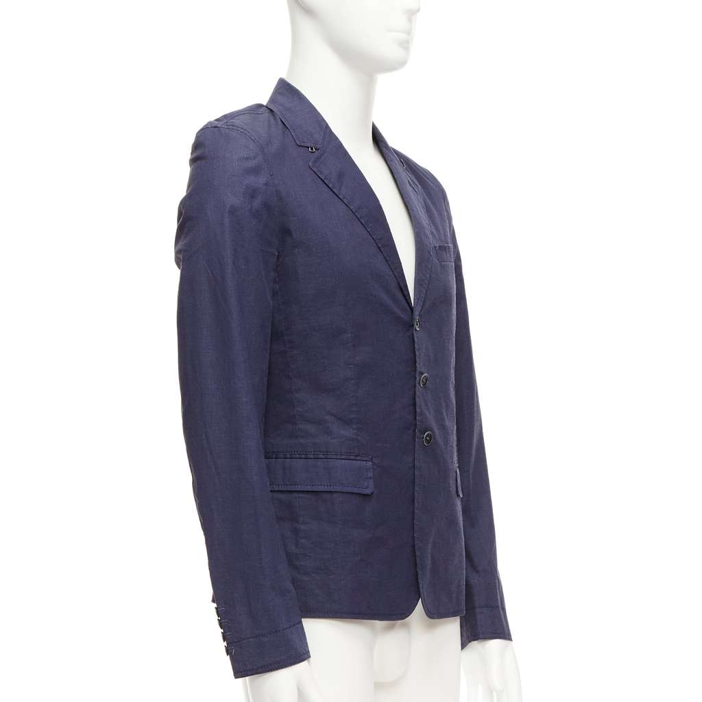 Burberry Navy Coated Linen Blazer Navy Linen Fair - Model View