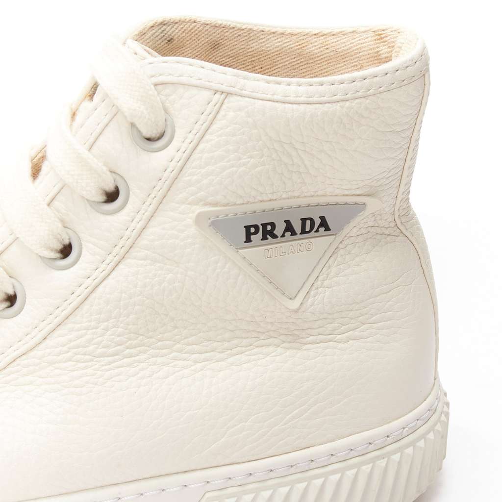 Prada Triangle High Tops White Leather Good - Back View