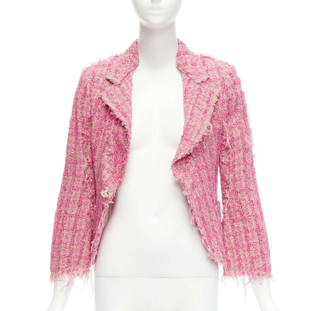 Junya Watanabe Pink Distressed Tweed Jacket Pink Linen Very good - Inside View