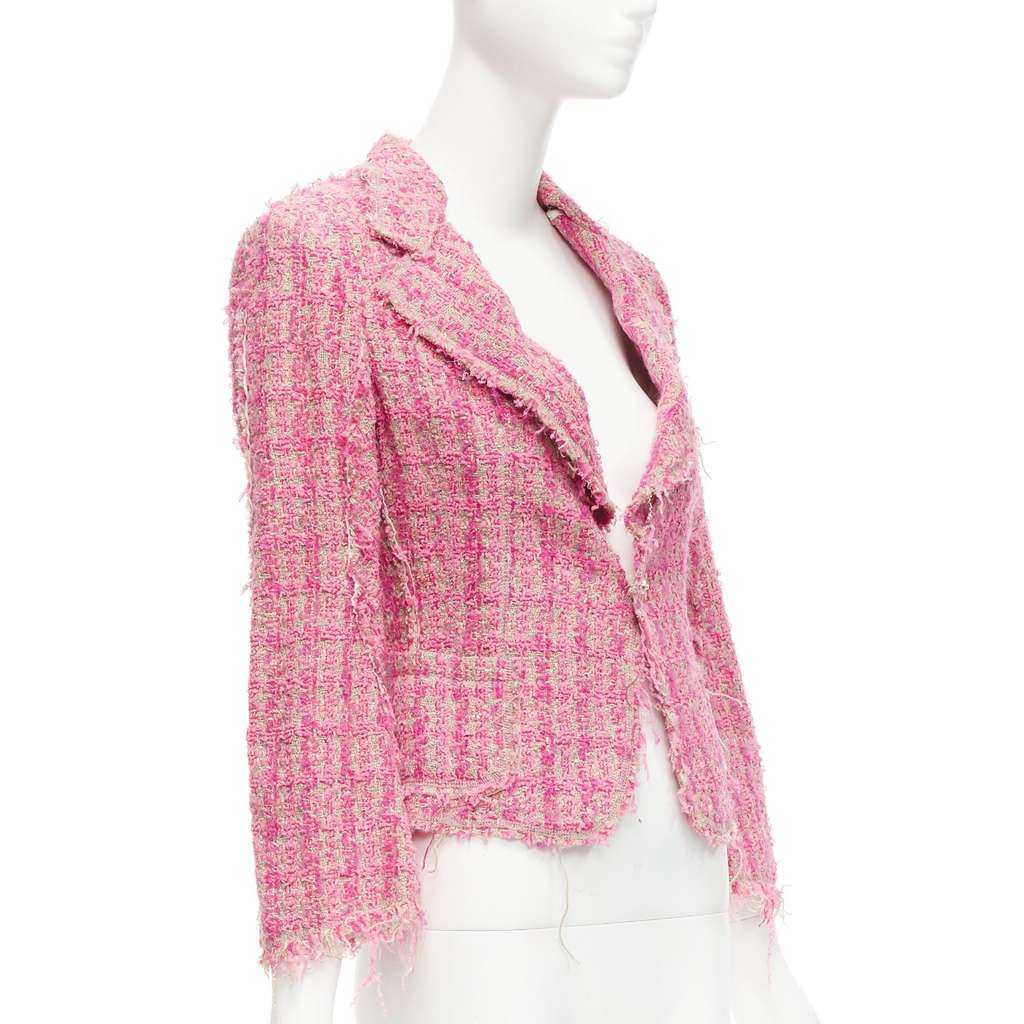 Junya Watanabe Pink Distressed Tweed Jacket Pink Linen Very good - Model View
