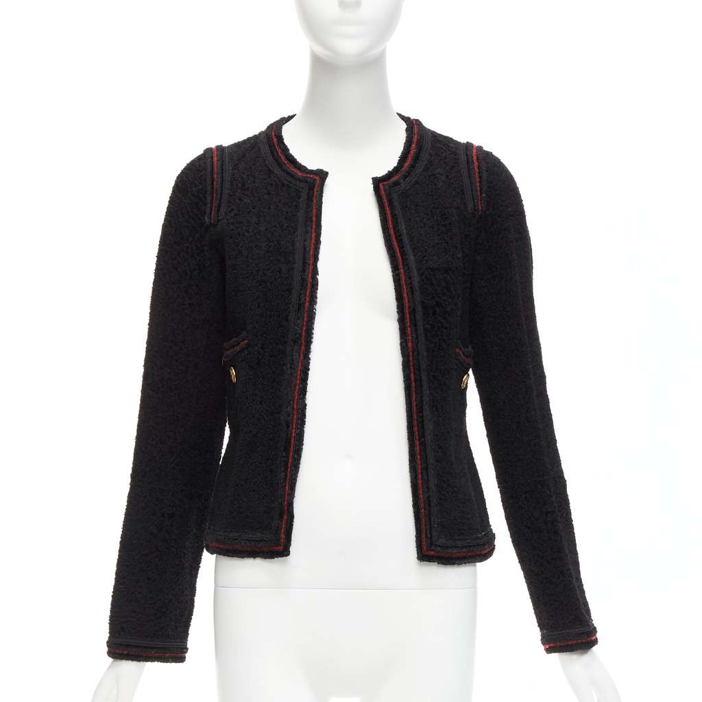 Chanel Black Tweed CC Jacket Black Wool Very good - Front View