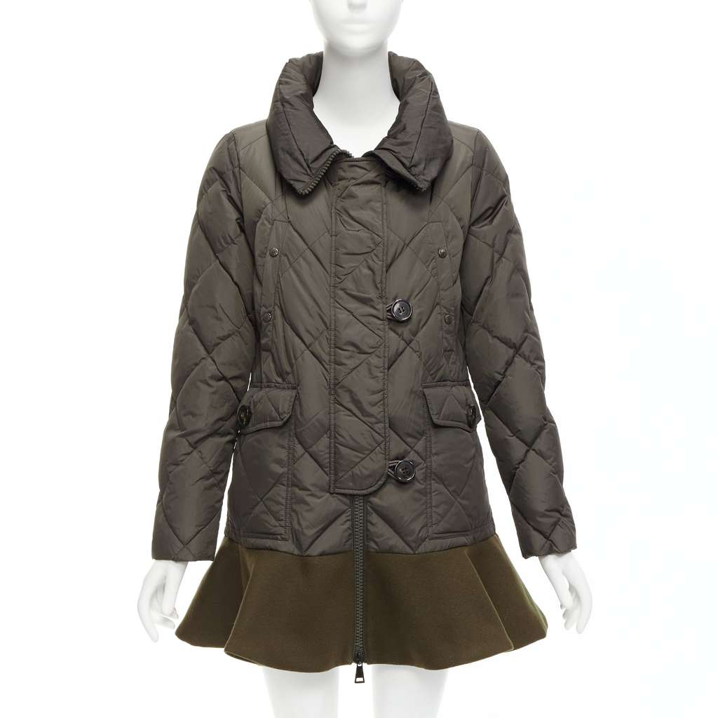 Moncler Khaki Frill Hem Coat Khaki Polyamide Never worn - Front View