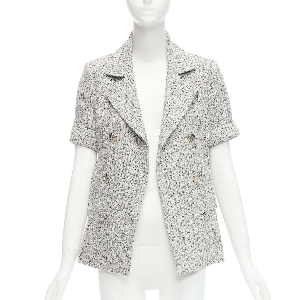 Chanel Silver Tweed Cuff Jacket Grey Cotton Very good - Front View