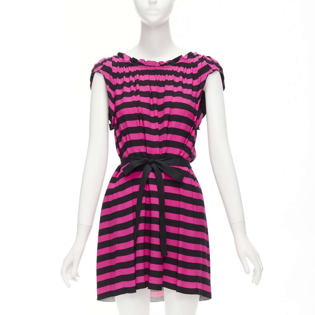 Prada Ribbon Belt Dress Black Wool Never worn - Front View