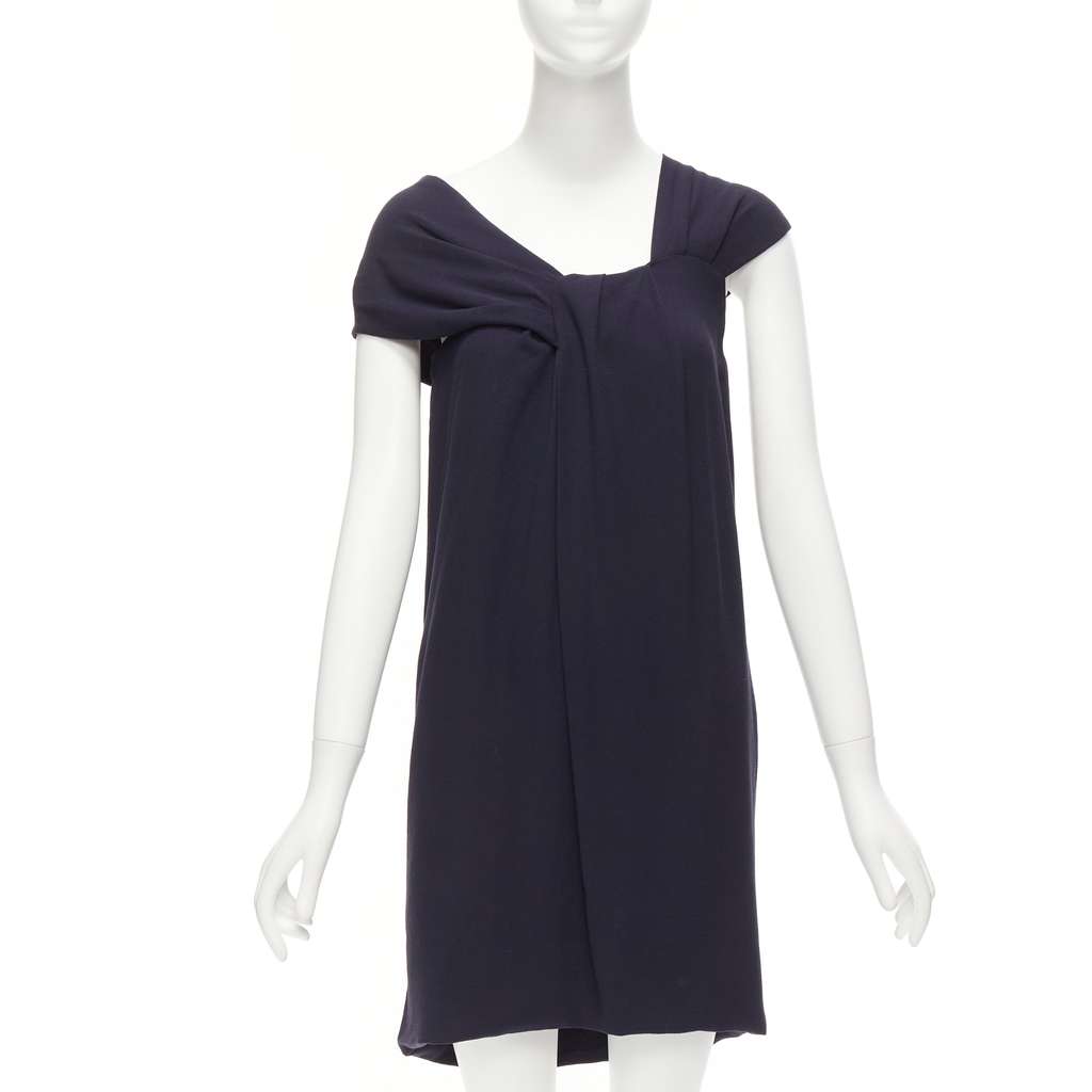Fendi Pleated Collar Dress Navy Viscose Never worn - Front View