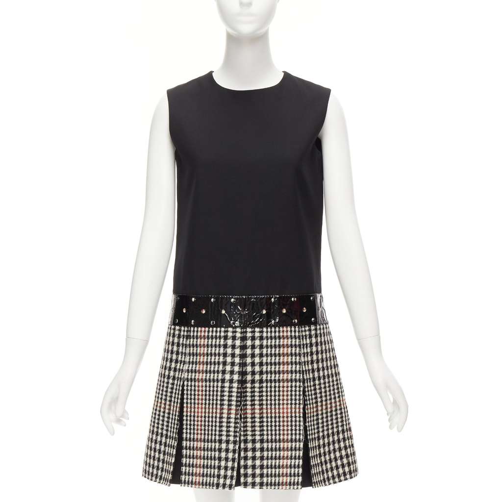 Yves Saint Laurent Houndstooth Fit Dress Black Wool Very good - Front View