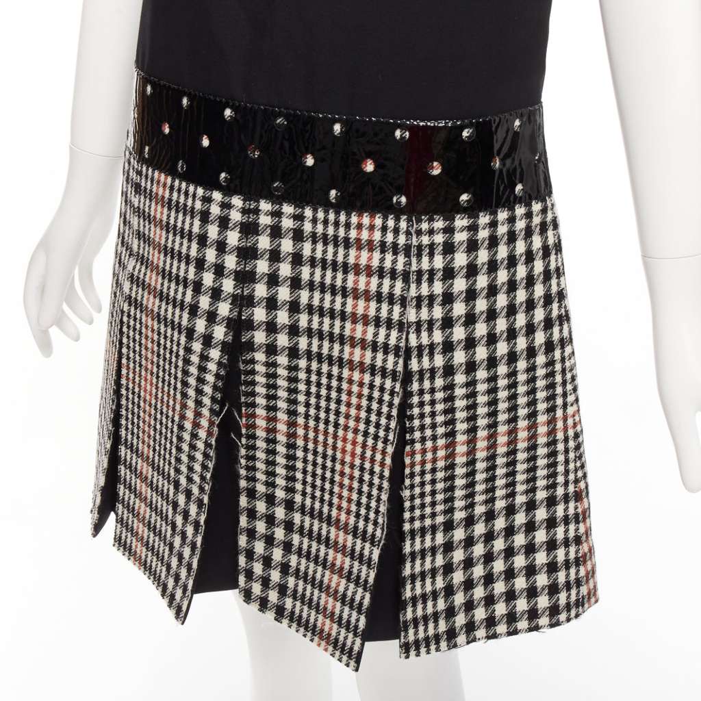 Yves Saint Laurent Houndstooth Fit Dress Black Wool Very good - Back View