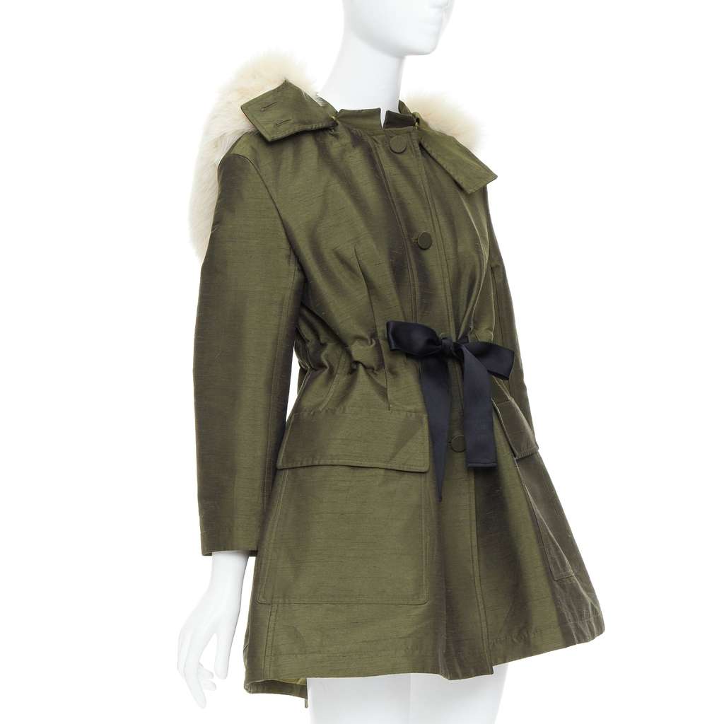 Dior Green Fur Hood Coat Green Polyester Never worn - Model View