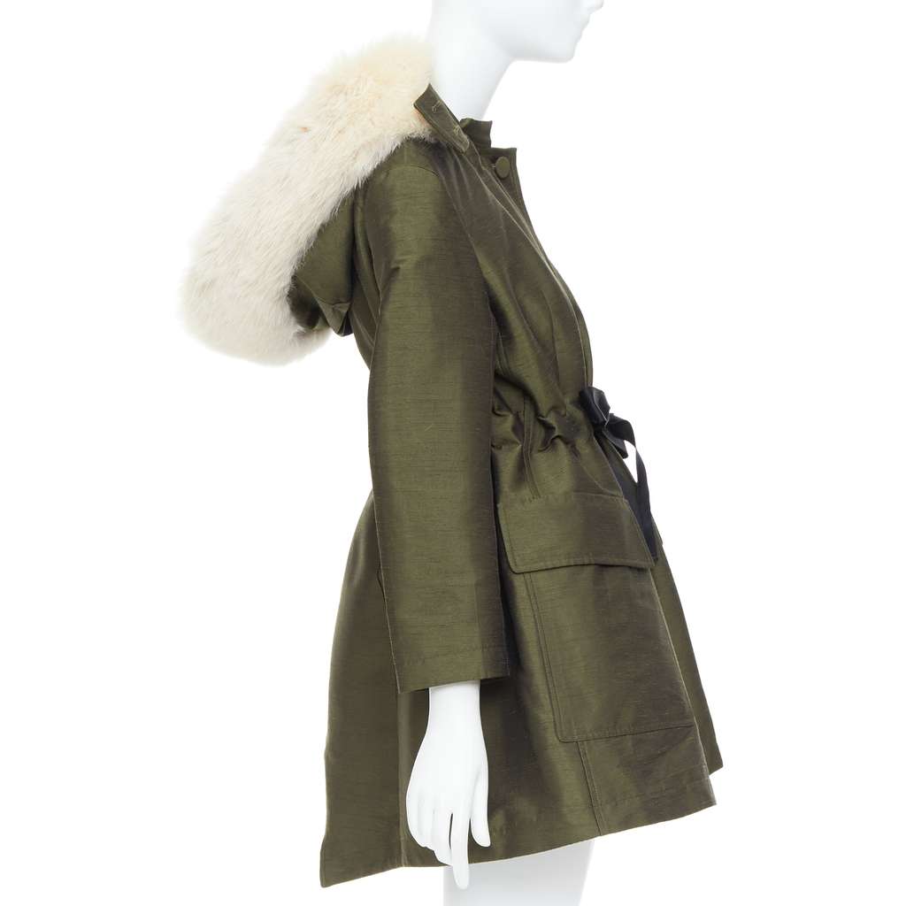 Dior Green Fur Hood Coat Green Polyester Never worn - Box View