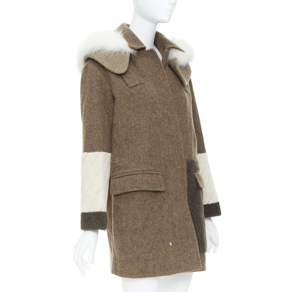 Fendi Brown Fur Hooded Parka Brown Wool Good - Model View