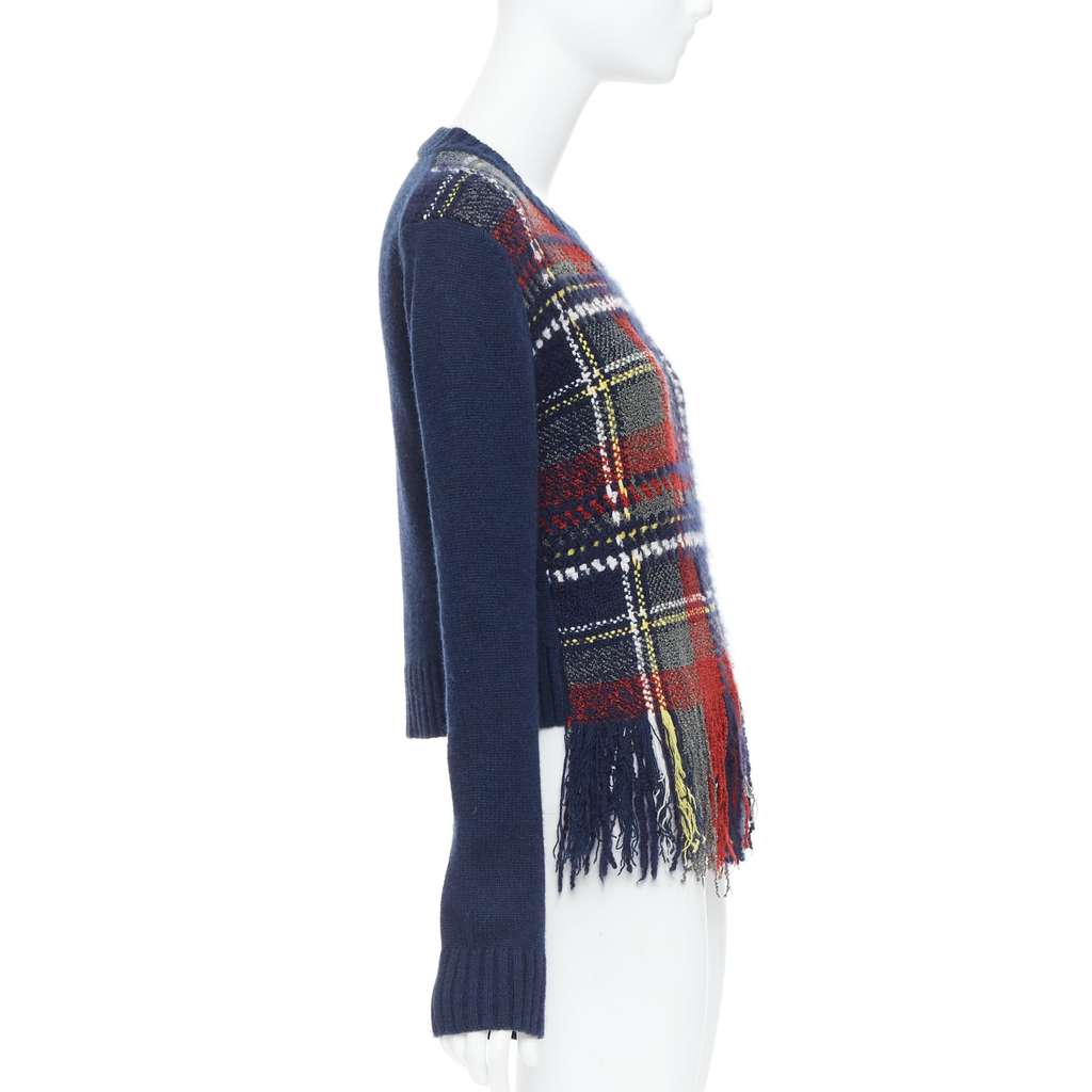 Dior Plaid Fringe Sweater Navy Cashmere Very good - Model View