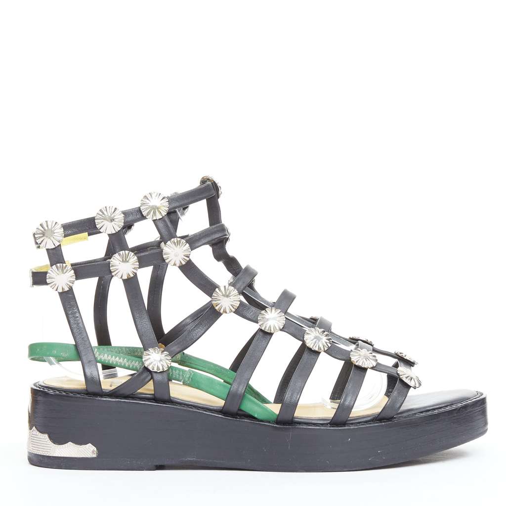 Toga Archives Caged Platform Sandals Black Leather Very good - Front View