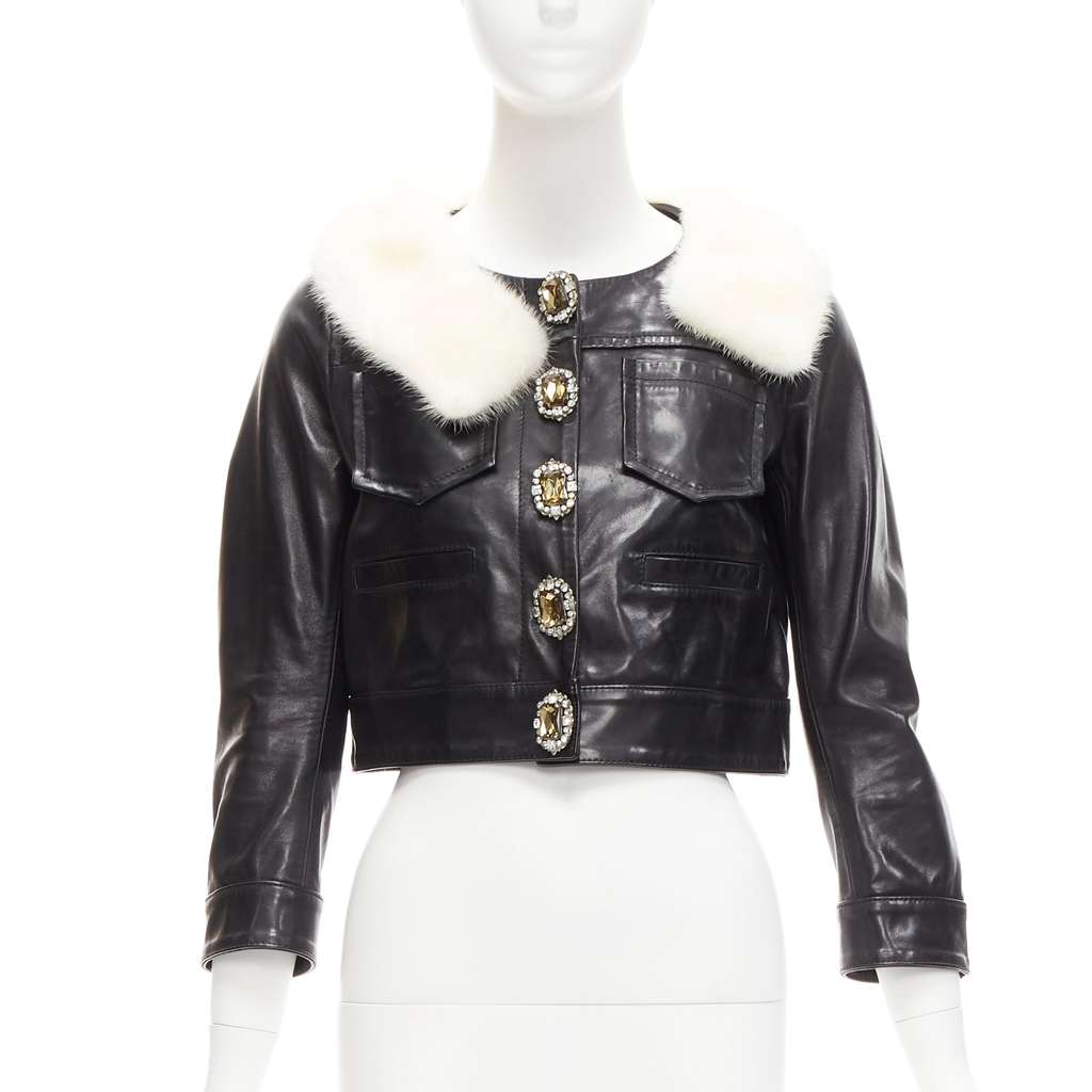 Dsquared2 Asymmetric Fur Jacket Black Leather Good - Front View