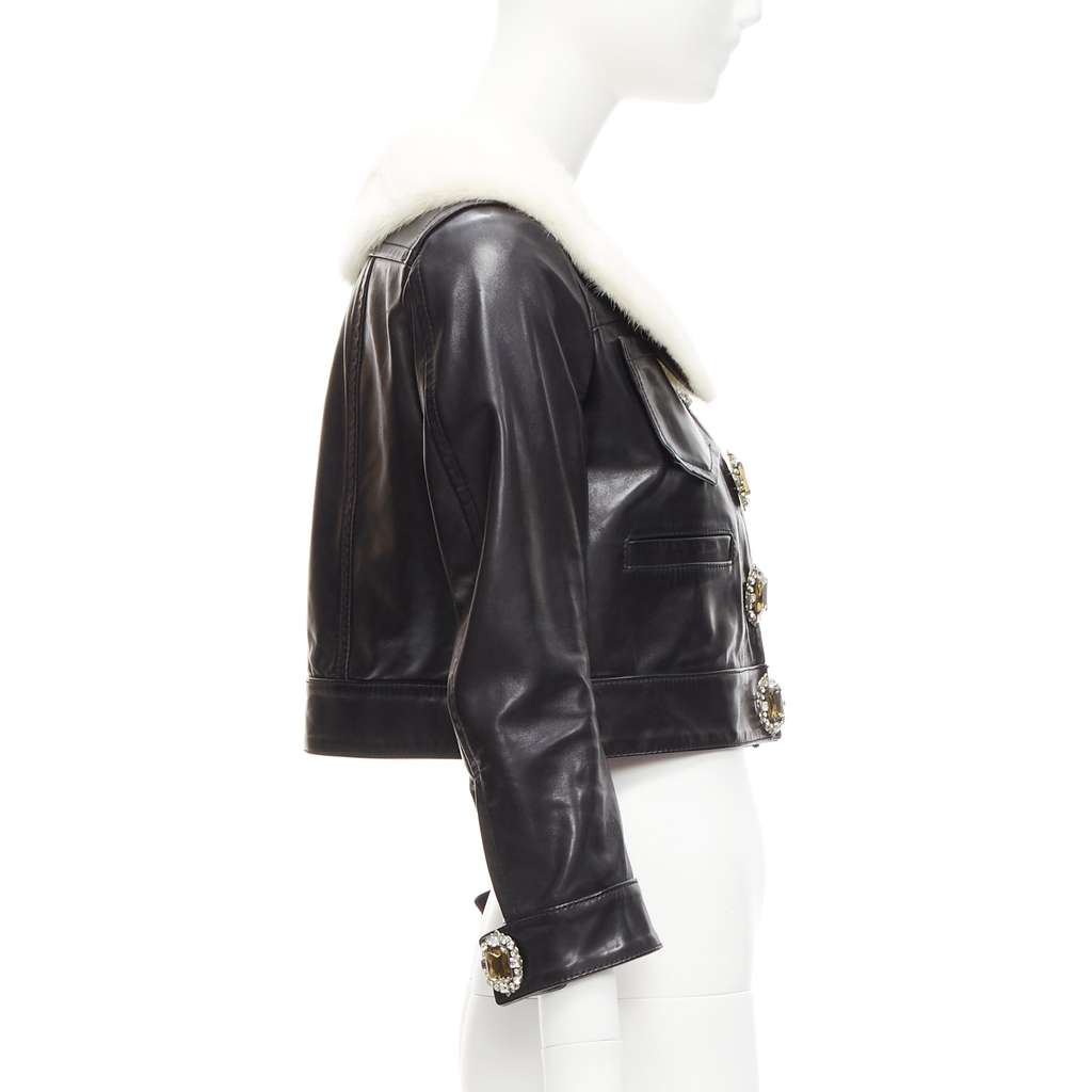 Dsquared2 Asymmetric Fur Jacket Black Leather Good - Model View