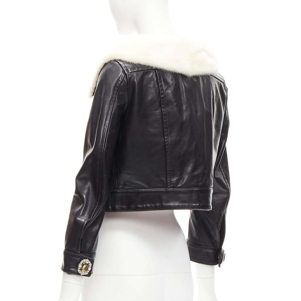 Dsquared2 Asymmetric Fur Jacket Black Leather Good - Box View
