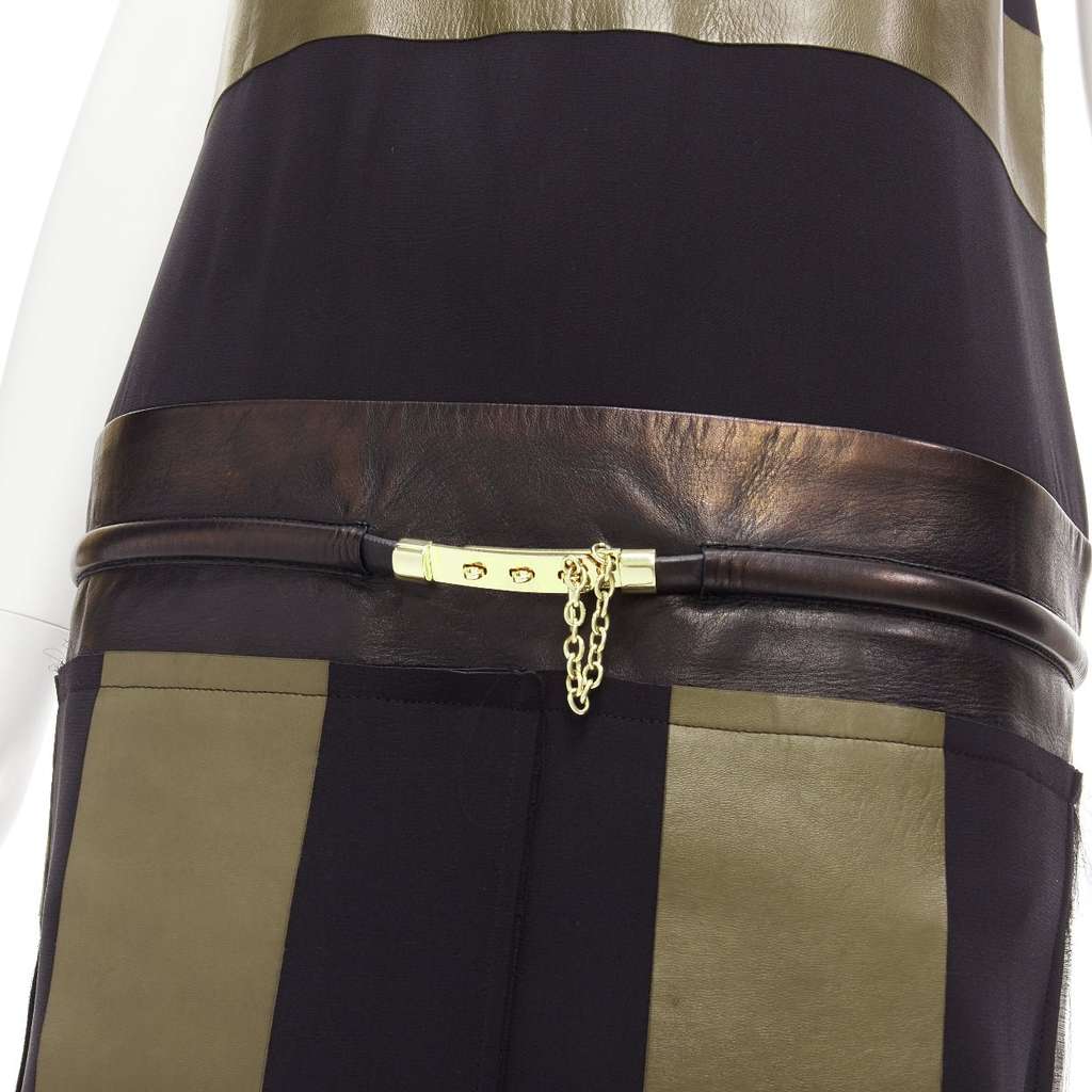 Celine Panel Gold Belt Dress Khaki Leather Fair condition - Back View