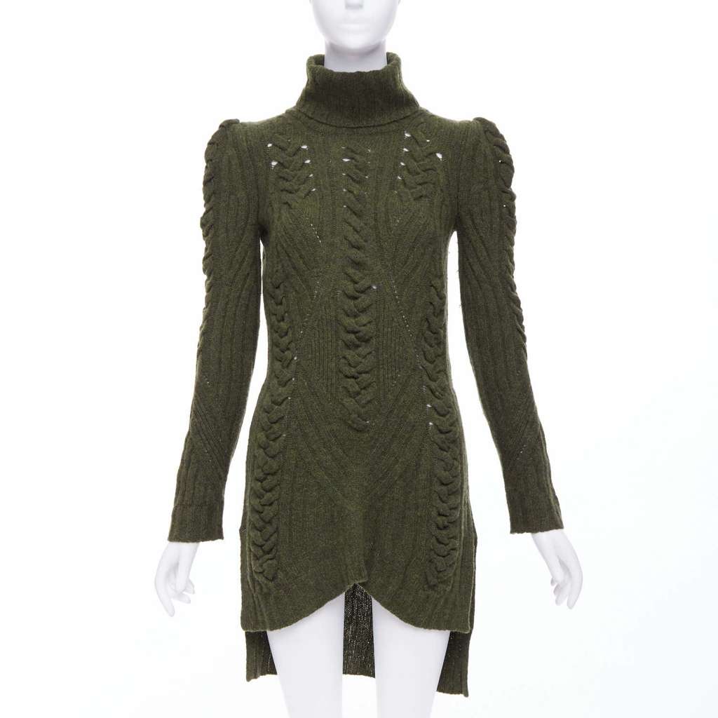 Celine Cable Knit Dress Green Wool Never worn - Front View