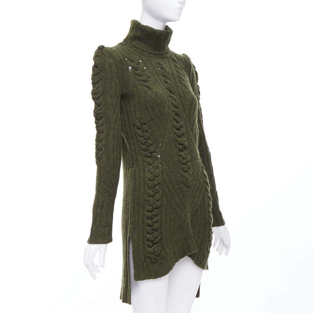 Celine Cable Knit Dress Green Wool Never worn - Inside View
