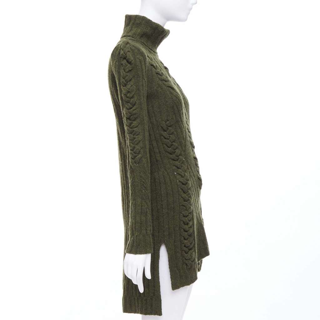 Celine Cable Knit Dress Green Wool Never worn - Model View