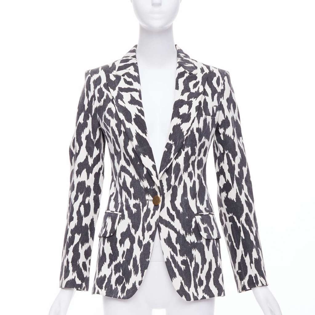 Celine Cream Animal Print Blazer Black Cotton Very good - Front View
