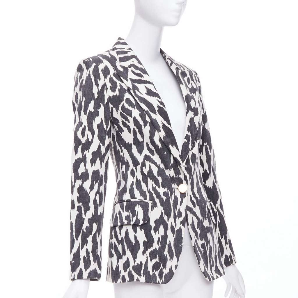 Celine Cream Animal Print Blazer Black Cotton Very good - Model View