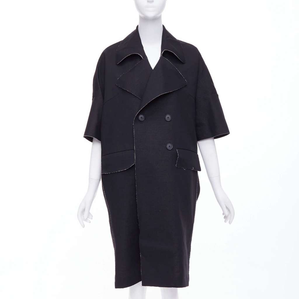 Marni Black Frayed Long Coat Black Wool Never worn - Front View