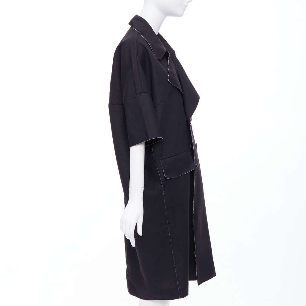 Marni Black Frayed Long Coat Black Wool Never worn - Model View