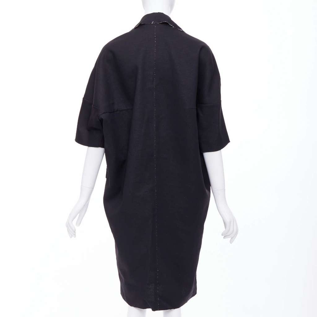 Marni Black Frayed Long Coat Black Wool Never worn - Box View