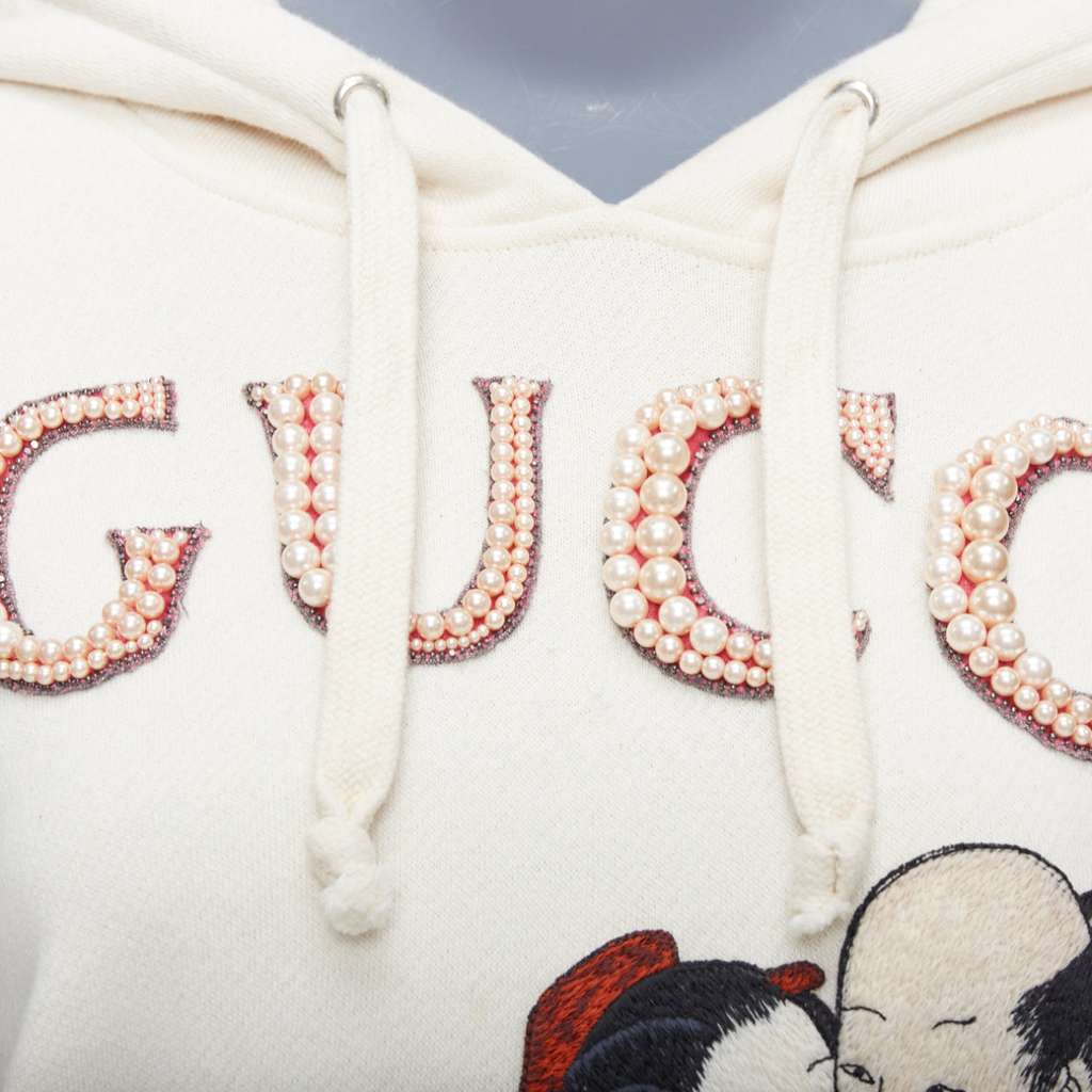 Gucci Embroidery Pearl Hoodie Ecru Cotton Very good - Back View