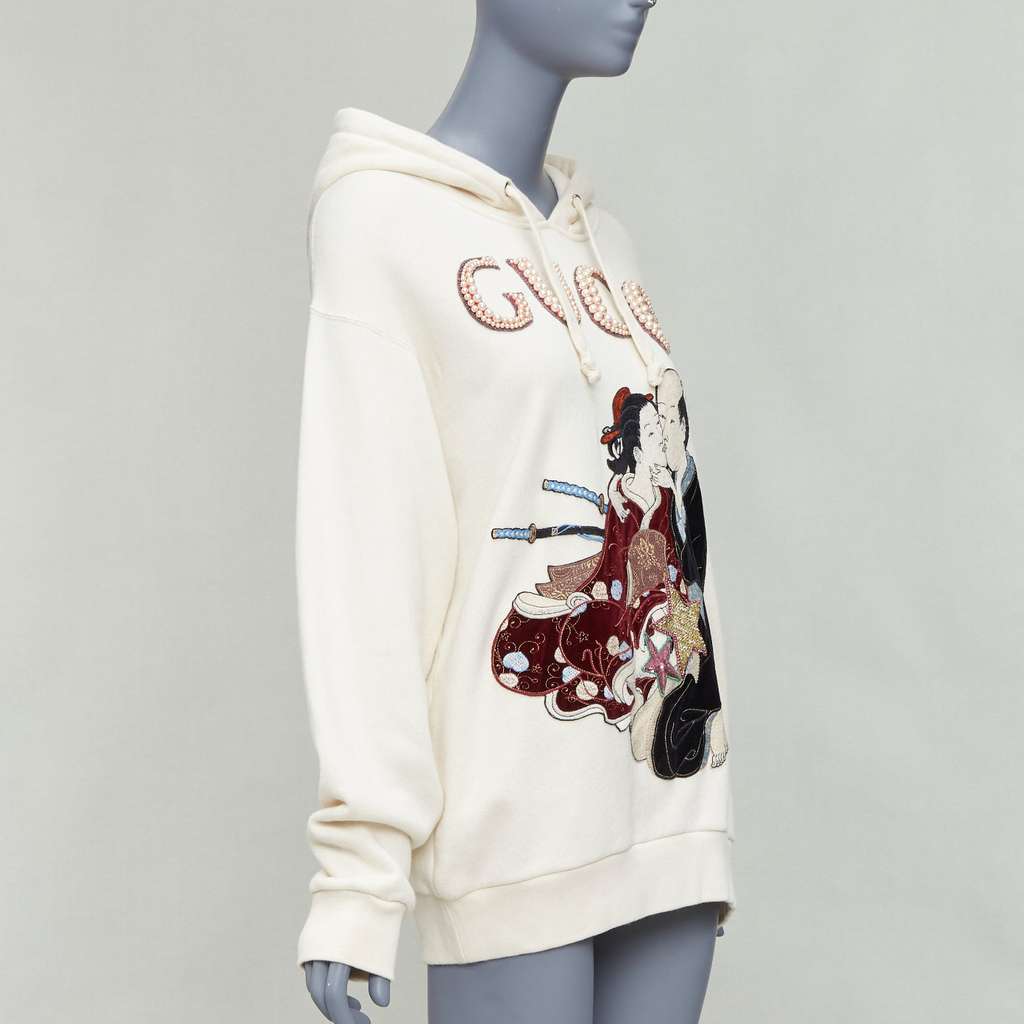 Gucci Embroidery Pearl Hoodie Ecru Cotton Very good - Inside View