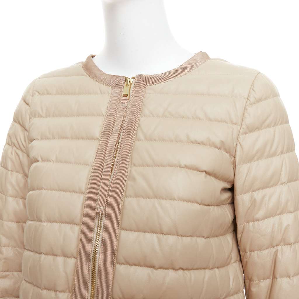 Moncler Beige Leather Padded Puffer Beige Leather Never worn - Back View