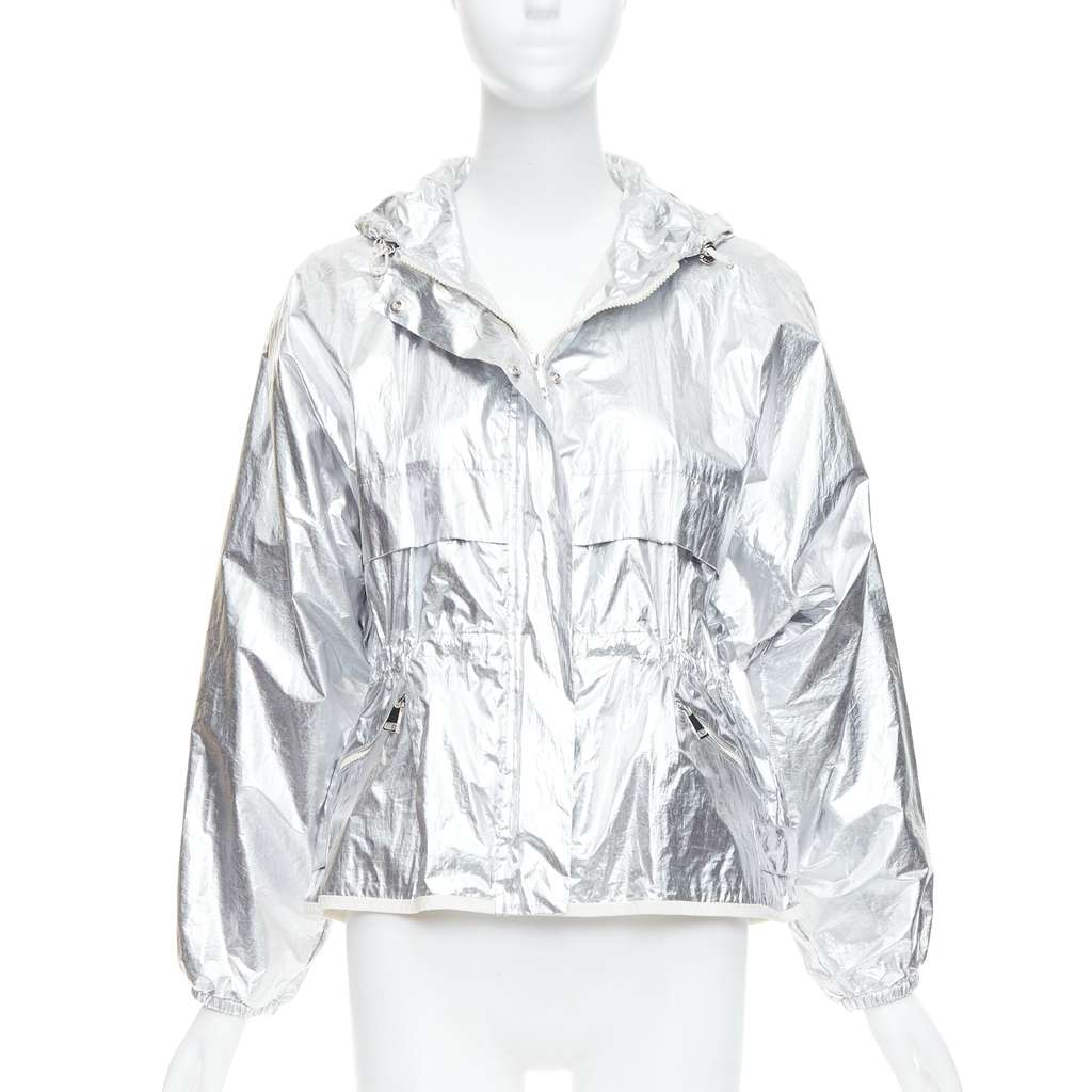 Moncler Silver Hooded Windbreaker Silver Cotton Never worn - Front View