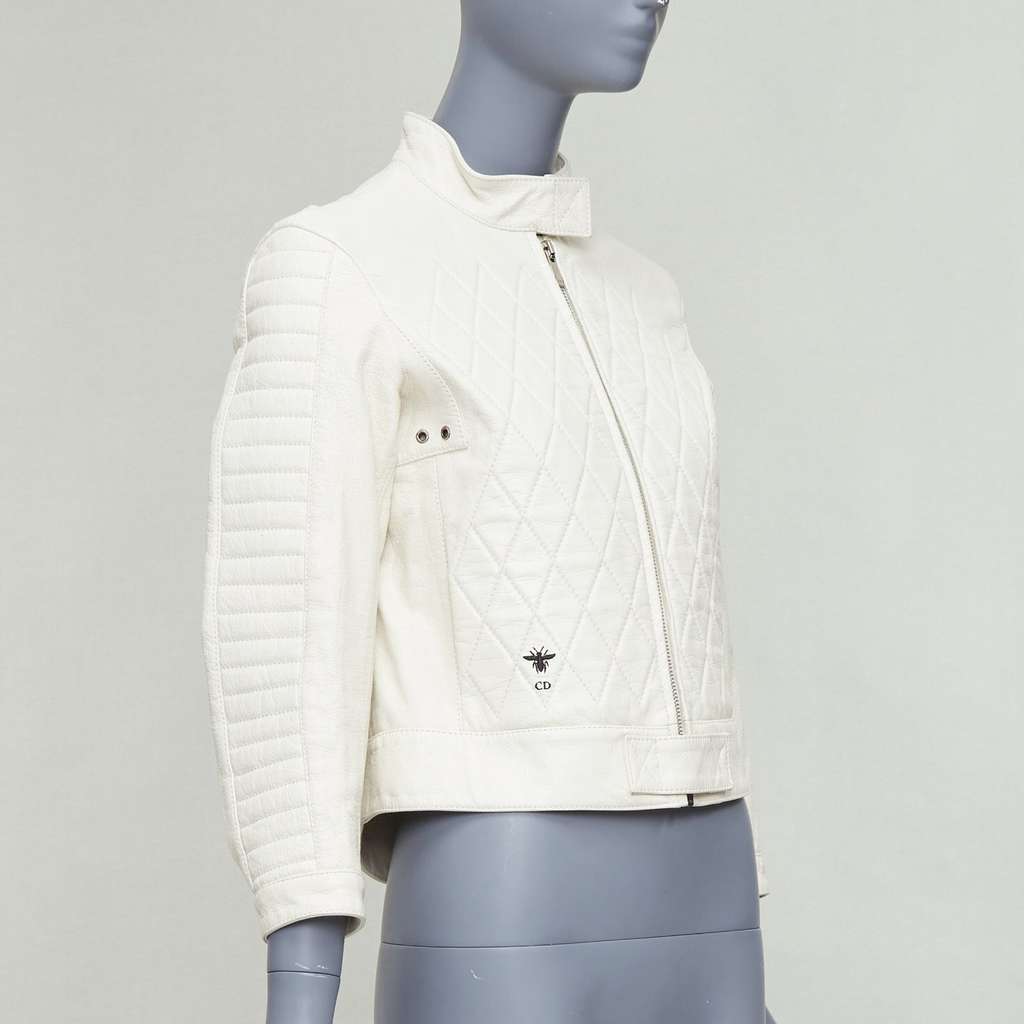 Dior Bee Quilted Jacket Ecru Leather Good - Model View